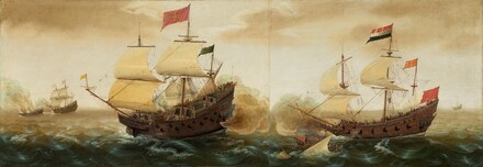 A Naval Encounter Between Dutch And Spanish Warships