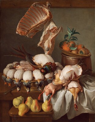 Still Life With Dressed Game Meat And Fruit
