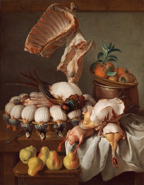 Still Life With Dressed Game Meat And Fruit