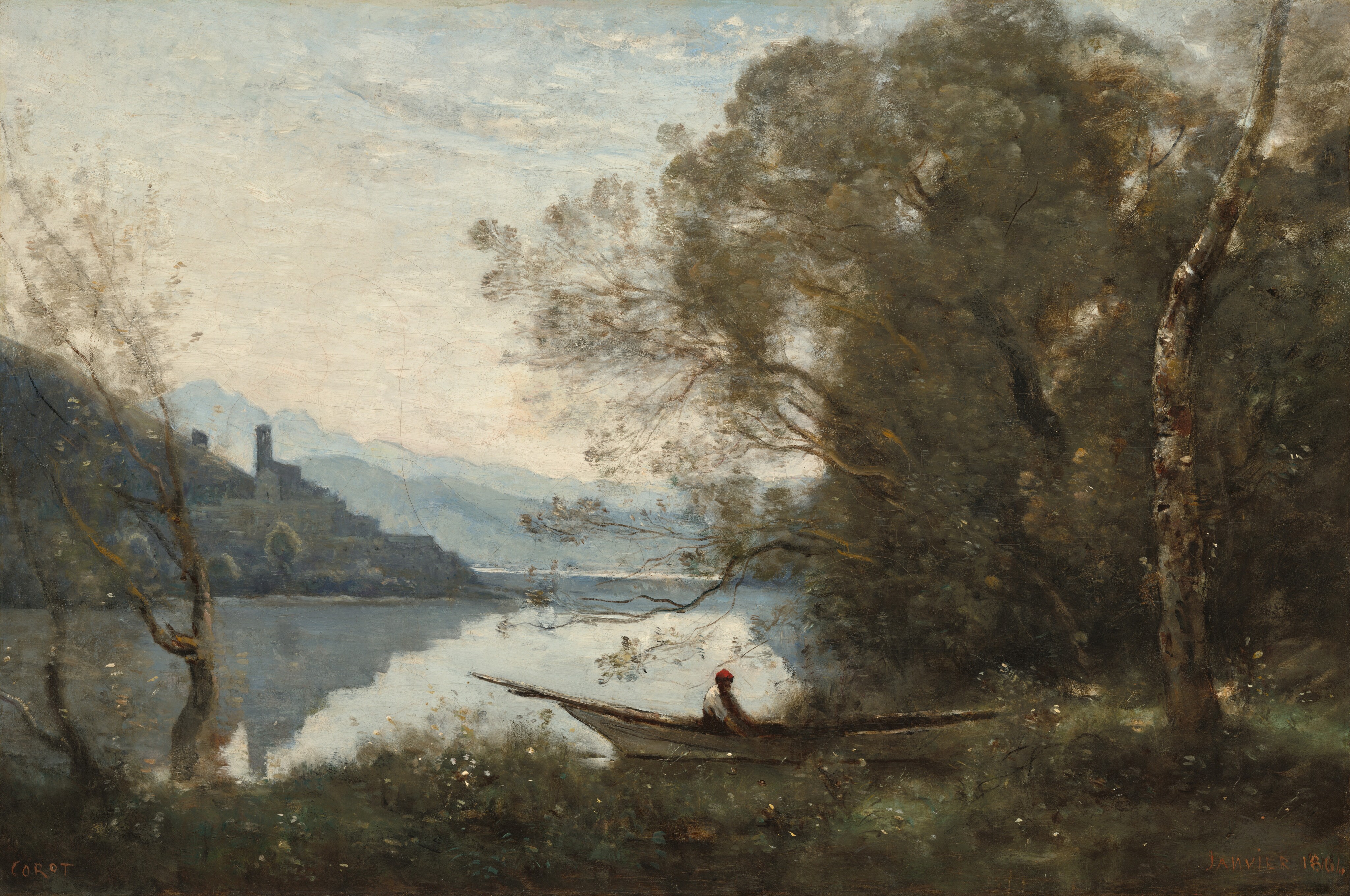The Moored Boatman Souvenir Of An Italian Lake