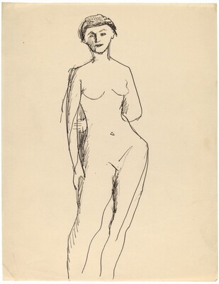 Frontal Nude Standing With Left Arm Behind Back