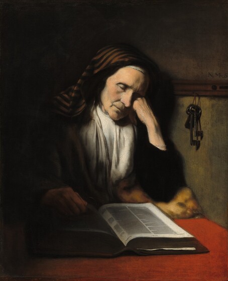 An Old Woman Dozing Over A Book