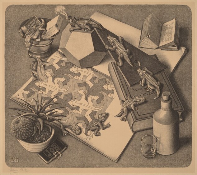 the life and works of m c escher The strange worlds of m c escher - i try in my prints to testify that we live in a beautiful and orderly world, not in a chaos without norms, even though that is how. the life and works of m c escher The strange worlds of m c escher - i try in my prints to testify that we live in a beautiful and orderly world, not in a chaos without norms, even though that is how.